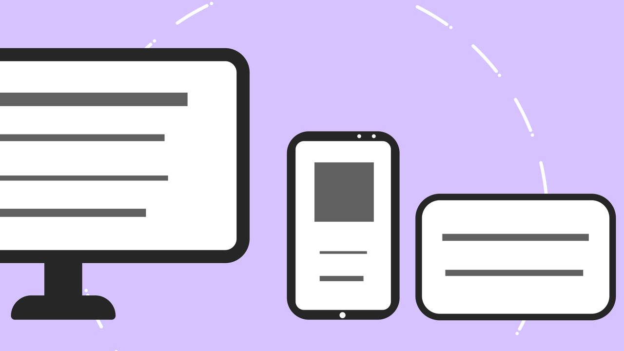 Icônes vectorielles avec téléphone moderne près d’un écran d’ordinateur et d’une carte de crédit, sur fond violet avec des lignes grises